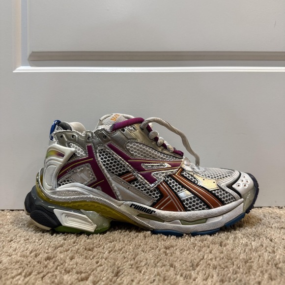 Balenciaga Runner Shoes Womens Size 8 EU 38 Silver Multi Mesh Chunky Leatherfree